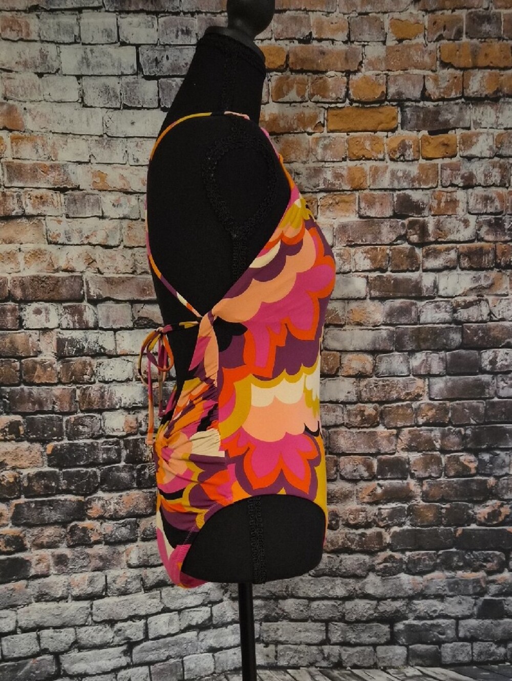 Vibrant Pink Orange Floral-Pattern Women's Bathing Suit - Picture 9 of 9